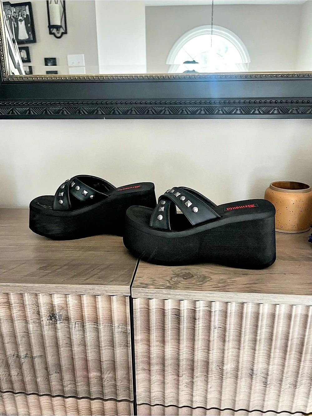Demonia Platform Studded Sandals in Black Like New